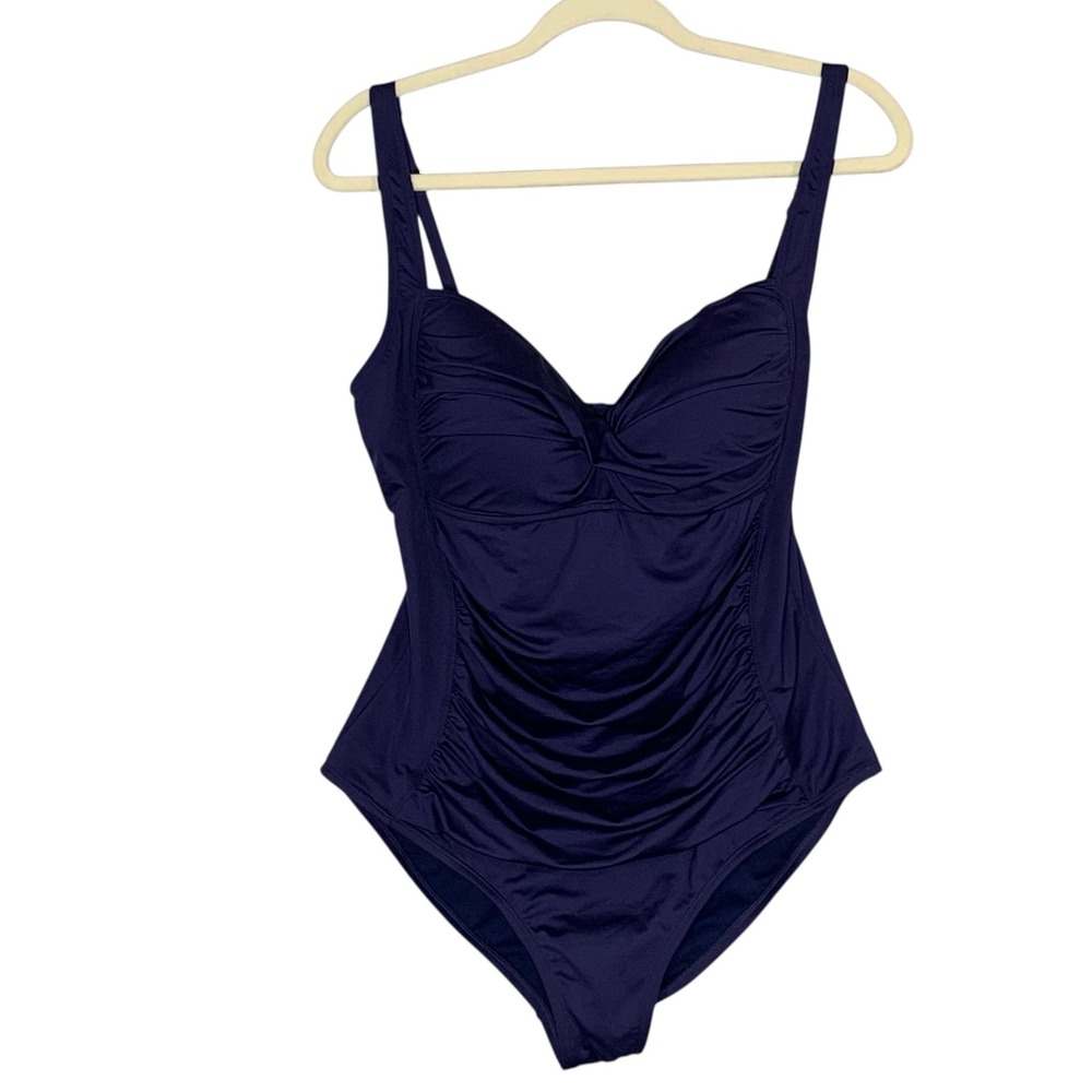 Liz Claiborne blue ruched one piece swimsuit adjustable straps.  Size‎ 14